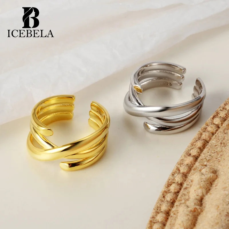 ICEBELA Jewelry Smooth Line Multi Layered Wrapped Cross Ring Open Finger Ring Women Non Tarnish Sterling Silver Rings for Girls