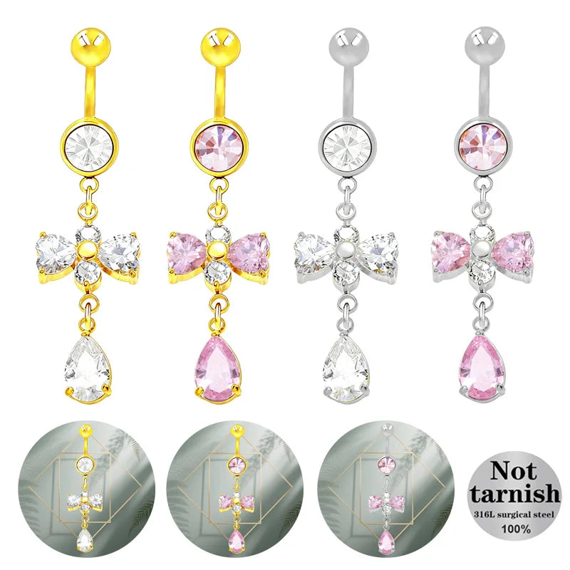 Gaby New Design Popular Pink Waterproof Stainless Steel Piercing Dangling Belly Ring Navel Wholesale Piercing Jewelry