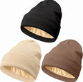 Unisex Knitted Winter Beanie 3D Embroidery New Design Custom Logo Satin Lined Wholesale Blank Beanie for Beach Casual
