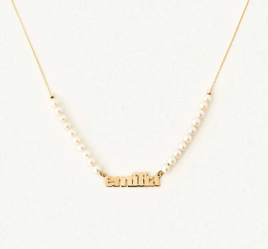 Inspire Jewelry Custom 18K Gold Plated Stainless Steel Name Necklace With Personalised Pearl Chains Fashion Design