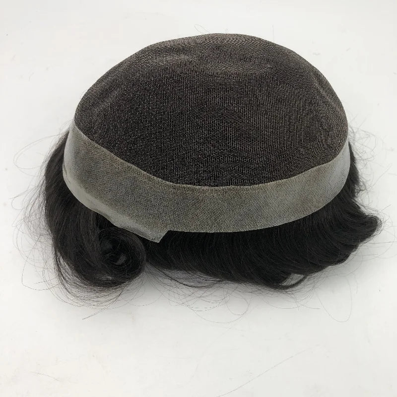 Australia  Poly Perimeter with French Lace  Indian Hair System Men Toupee Human Hair Full swiss Lace Stock
