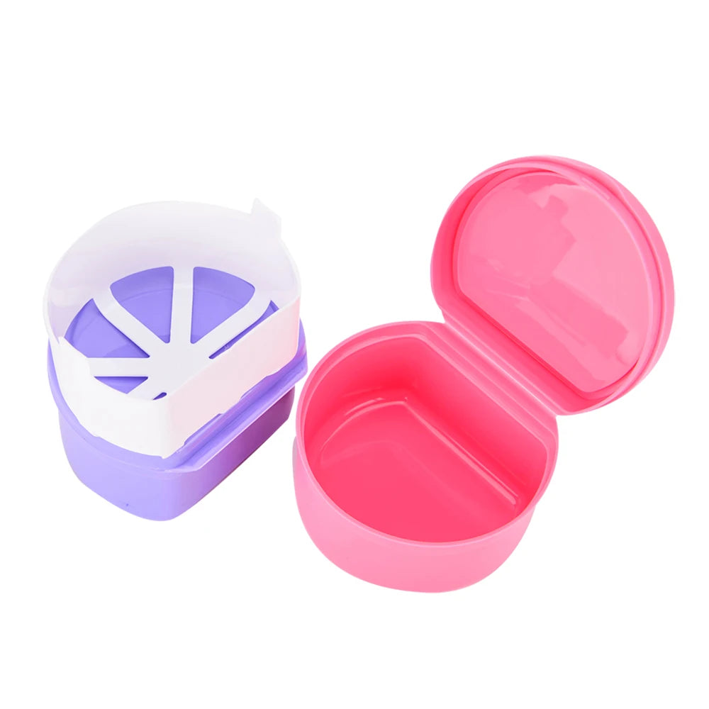 Dental Bath Box Storing False Teeth Denture Cleaning Cup with Strainer Basket