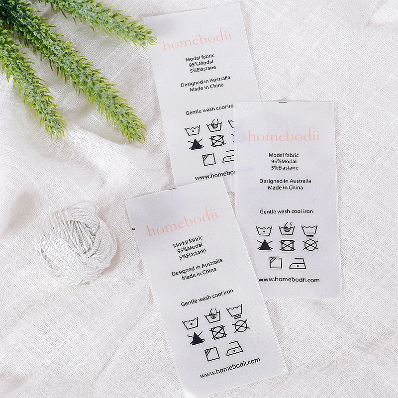 Custom Printed TPU Wash Care Satin Label for Garment Wash Instructions