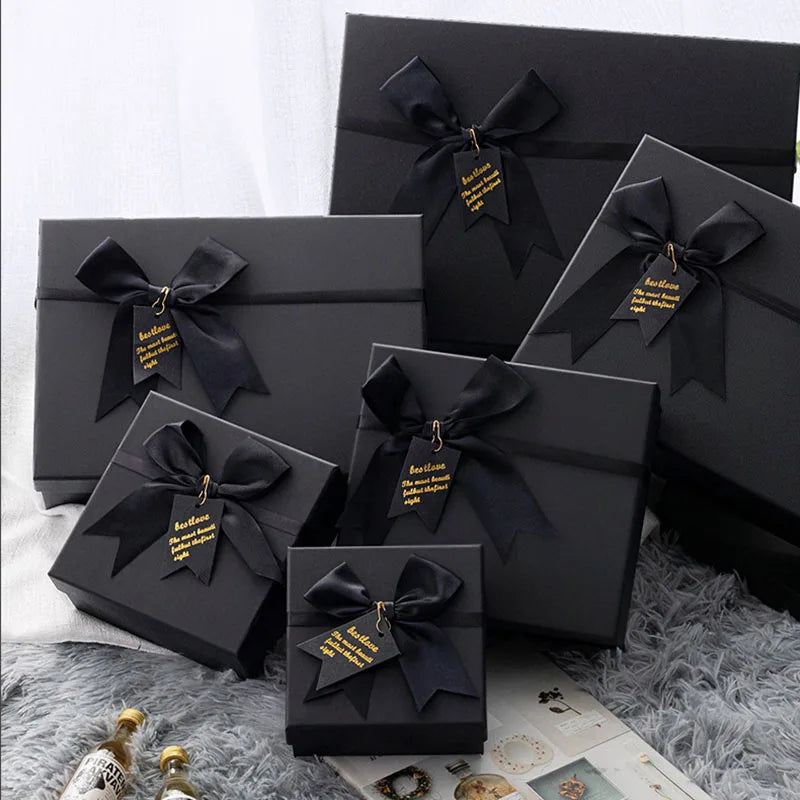 Black Ribbon Bowknot Watch Jewelry Gift Box with Card Black Packaging Boxes for Women and Girl's Watches
