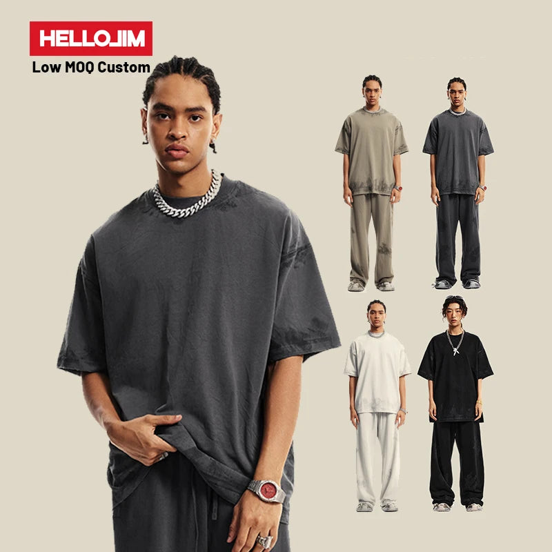 Men's Clothing 2024 Oversize Tshirt Wash t Shirt 100% Cotton Tshirt Heavy Drop Shoulder 300gsm t Shirt Oversized