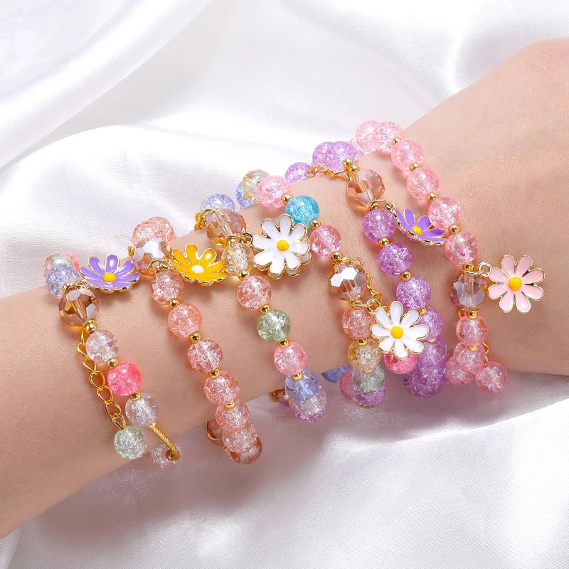 HOVANCI Top Sellers 2021 for amazon New Designer pink Crystal Healing Stones Flower rainbow Charm Bracelet Bangle for Good Luck
