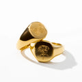 YF3355 Engraved Jewelry 18K Gold Plated Stainless Steel Oval Signet Chunky Tarnish Free Butterfly Birth Peony Flower Rings MegaBDM