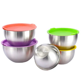 YITIAN Kitchen Custom Silicone Bottom 201 Stainless Steel Mixing Bowls Set of 5 With Pp Lid
