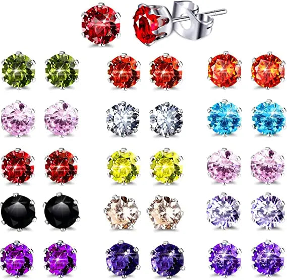 Wholesale Luxury Shiny CZ Zirconia Crystal Diamond Earring Hypoallergenic Stainless Steel Sapphire CZ Stud Earrings for Women