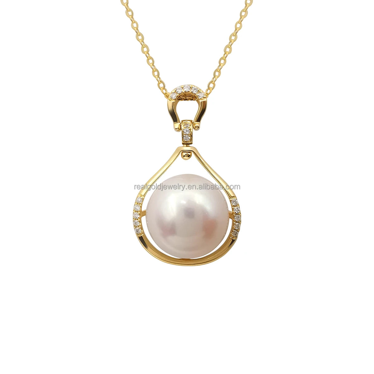Fine Jewelry Pearl Pendant Necklace 18K Au750 Solid Gold Diamond Necklace Women Wedding Gift Jewelry Popular Design Custom