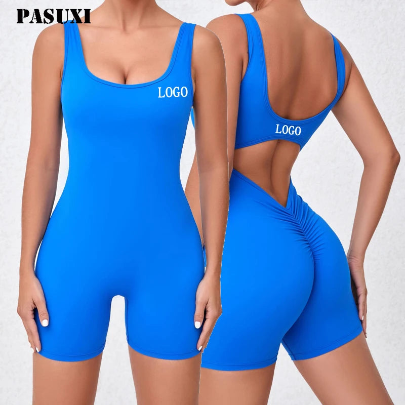 PASUXI Wholesale Custom One Piece Pleated Butt Yoga Jumpsuit Shapewear Women's Yoga Jumpsuit Sets Gym Fitness Bodysuits Women