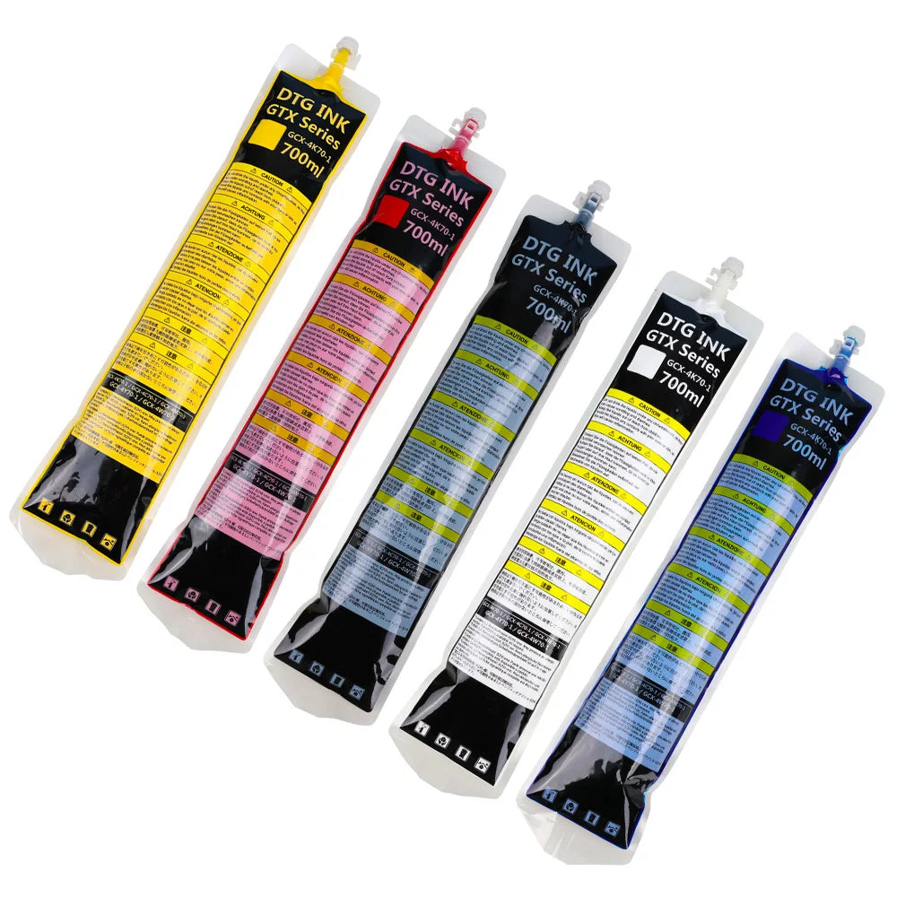 Compatible 700ml 5 Colors/set DTG Ink Bag Gtx Pro Ink for Brother GTX Series Printer