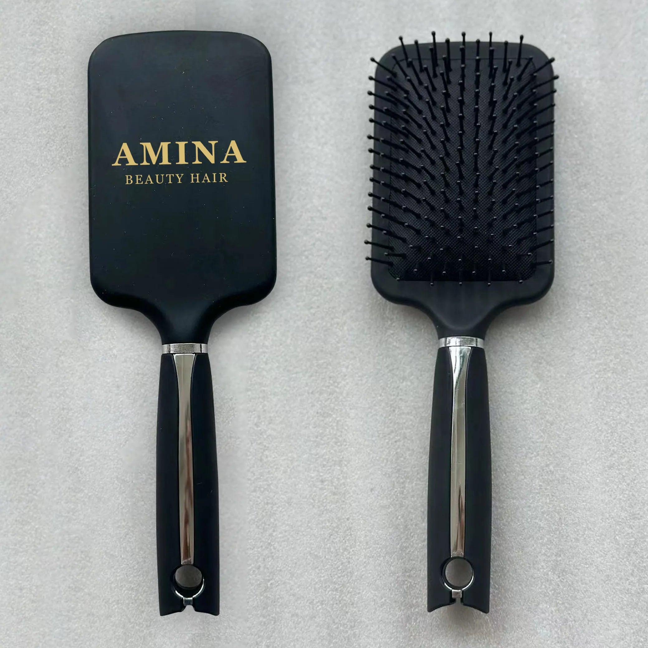 Custom Black Kinky Cushion Hair Styling Compact ABS Handle Salon Wig Detangle Brush Set Nylon Private Label for Salon Use