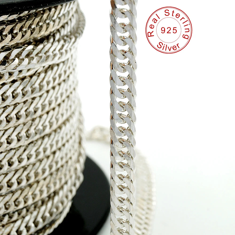 5mm Men's Chain Wholesale Machine Made Diamond Cut Curb Pure 925 Sterling Original Silver Chain for Men Jewelry Making