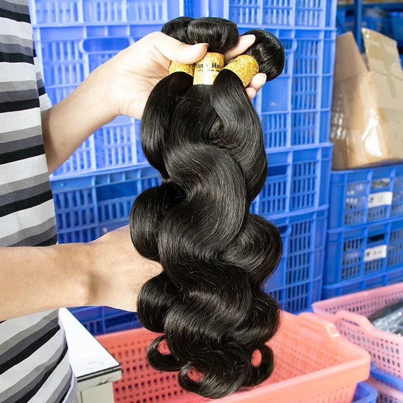 Wholesale 12a Grade Virgin Human Hair Bundles Natural Color Body Wave Extensions Raw Indian Hair Cuticle Aligned Double Weft