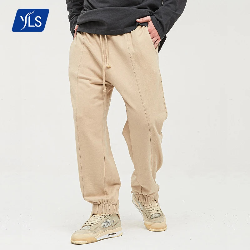 YLS High Quality 100% Cotton Men's Mid Waist Heavyweight Breathable Eco-Friendly Drawstring Casual Jogger Sweatpants