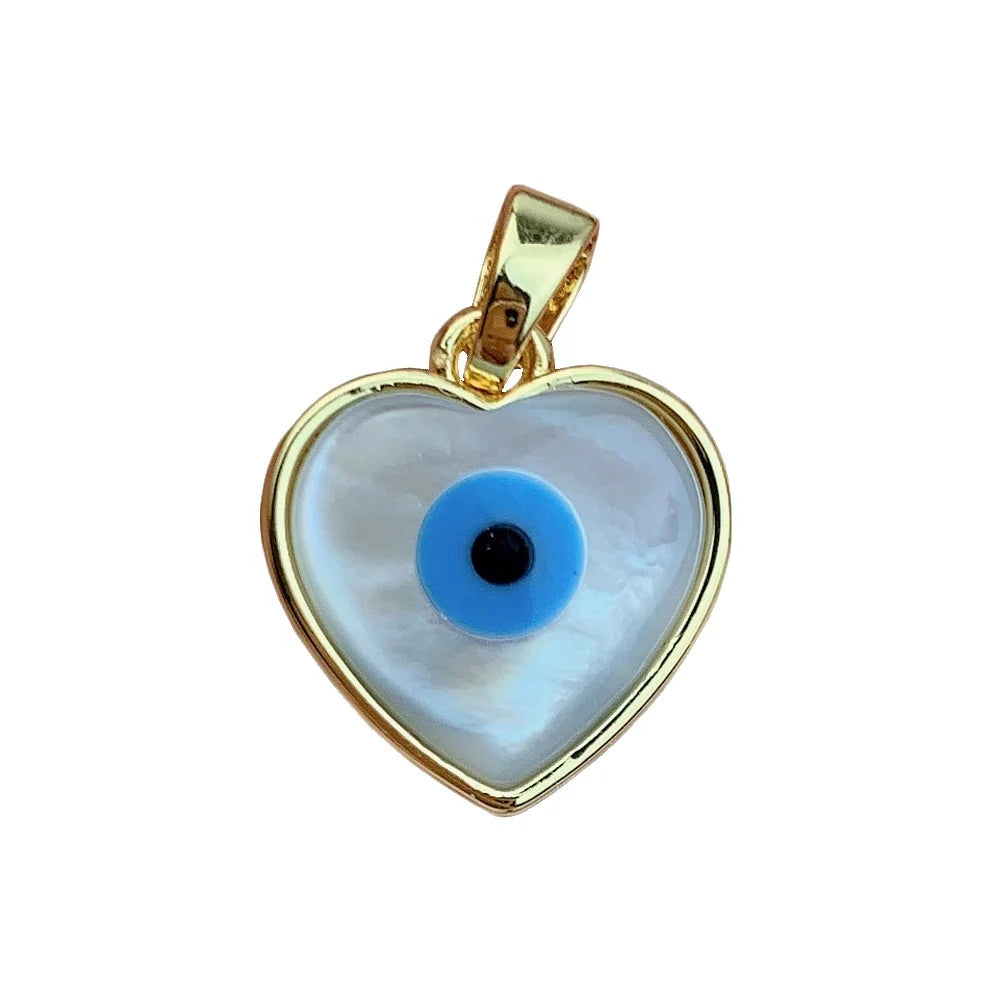 Wholesale Custom MOP Pearl Sea Shell Evil Eye Heart Pendants Charms for Jewelry Making Women DIY Necklace Accessories