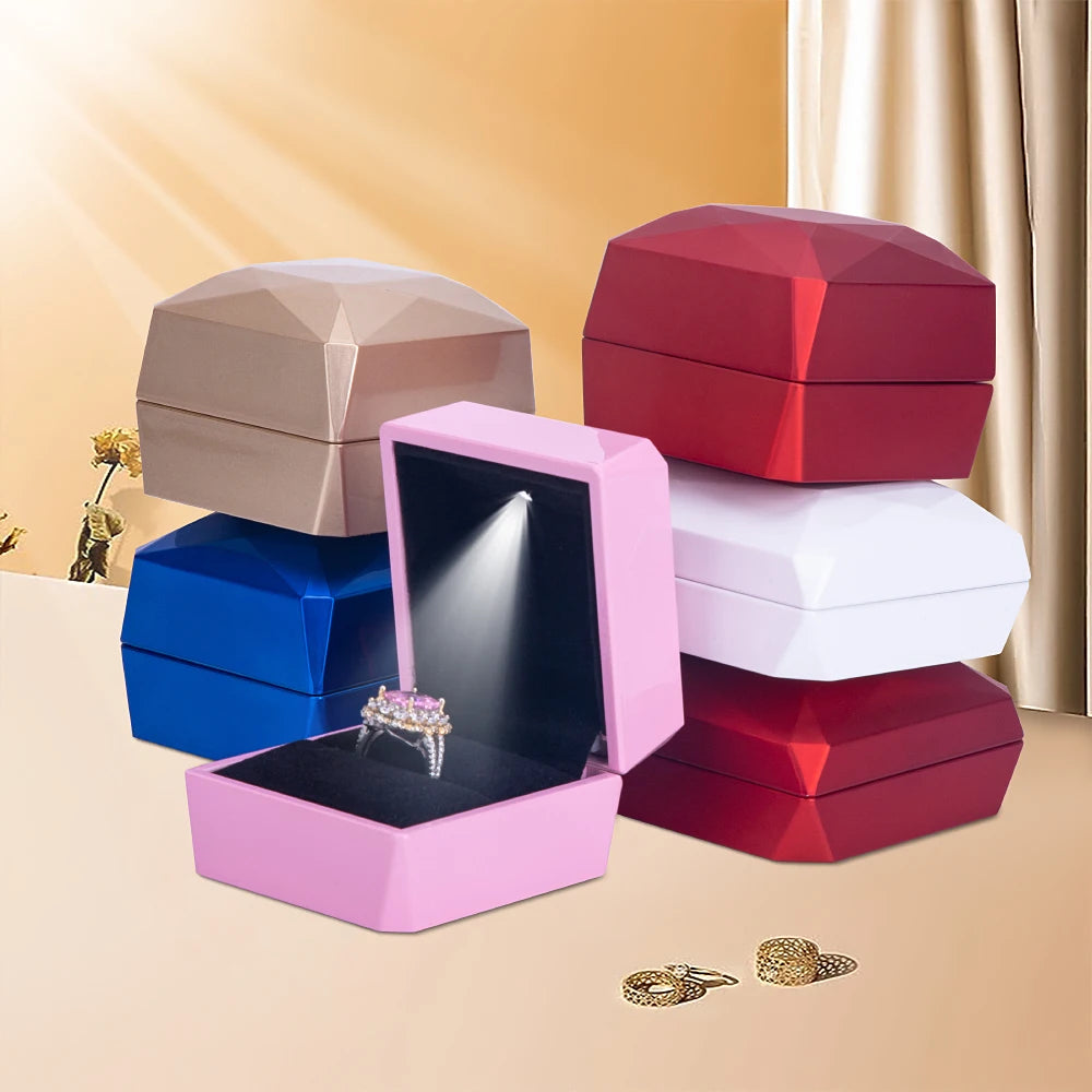New Design Led Light Jewelry Packaging Box Led Jewelry Ring Box Led Lights Leather Jewelry Ring Boxes with logo