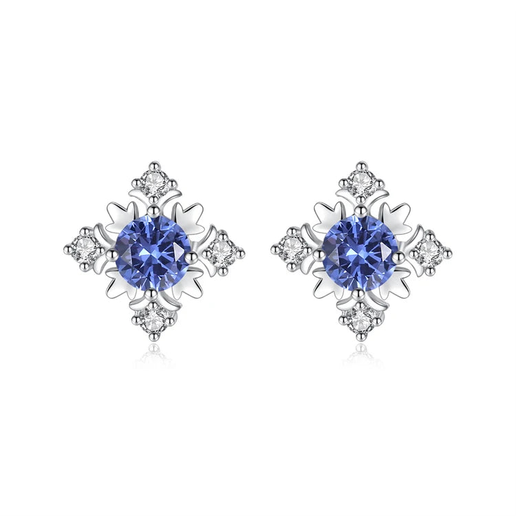 Fine Jewelry 925 Sterling Silver Snowflake Shape Women Fashion Simple Gemstone Stud Earrings