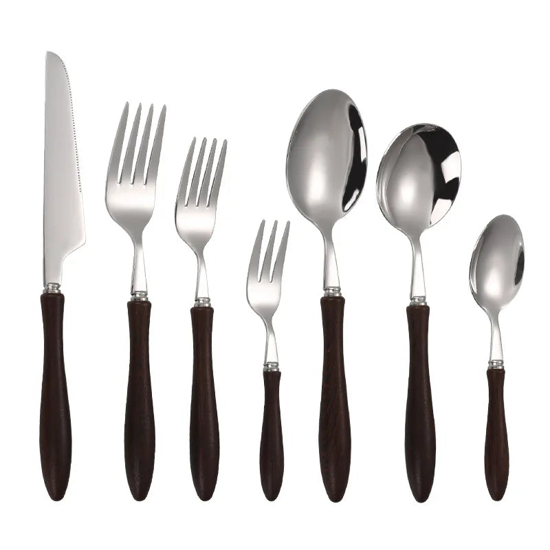304stainless Steel Spoons and Forks Good Price Knife Full Table Cutlery Flatware Silverware Price Gold Wooden Handle Cutlery Set