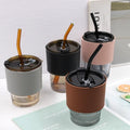 Korea Style Leather Water Bottle 250ml Glass Cup Holder Tableware Tea Cups Cover