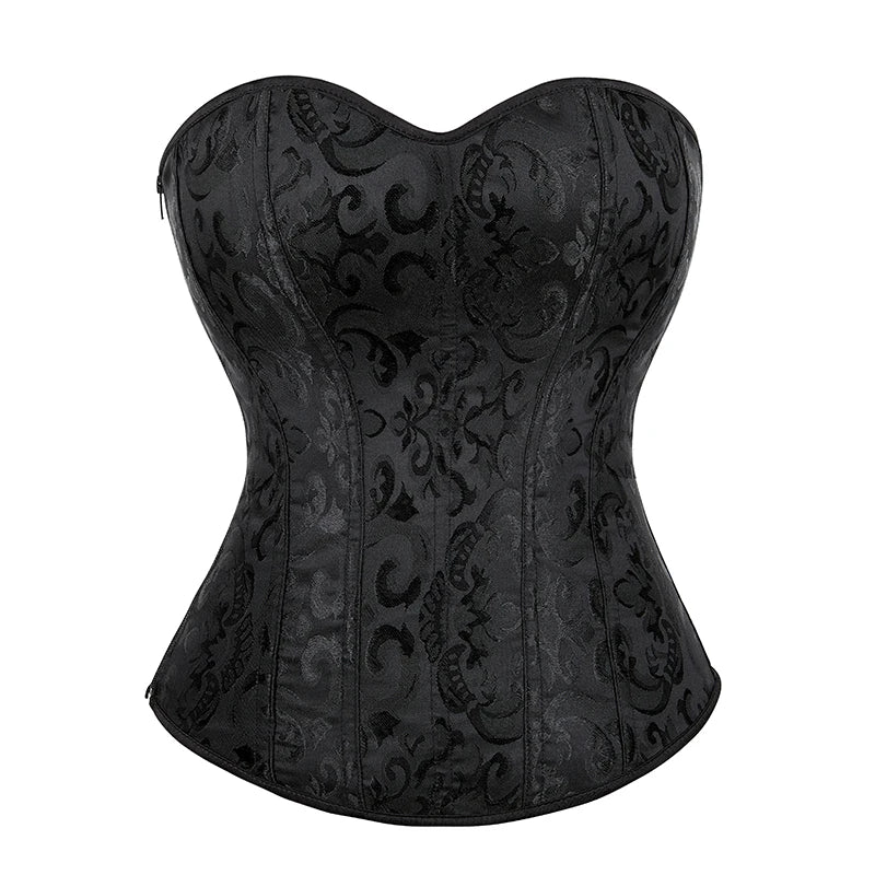 Plus Size Black 12 Plastic Boned Korset and Gorset Zip up Corset Waist Trainer Front Zip Back Supported Corset Top for Women