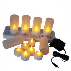 12 Pcs Flameless Candles Lamp Rechargeable LED Flickering Tea Lights with Cup and Charging Base for Wedding Party Christmas Home
