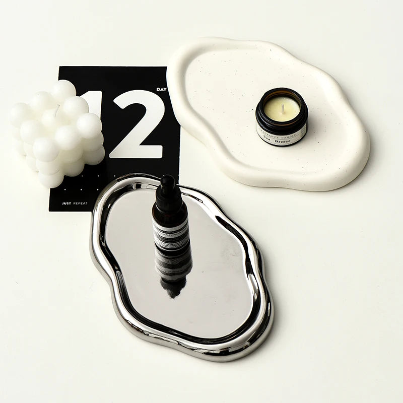 Ceramic Nordic Display Plate Earring Cloud Storage Tray Light Luxury Jewelry Silver Aromatherapy Round Photography Props