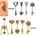 Vintage Style Surgical Steel Skeleton Arrow Feather Ear Navel Flower Straight Curved Barbell Earring Fashion Stud Earrings