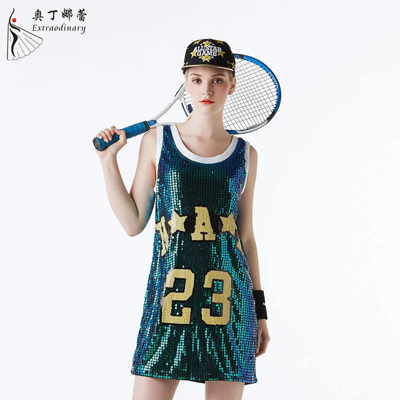 Loose Adult Sequin T-shirt Cheerleading Jazz Dance Modern Wear Nightclub Tank Top Performance