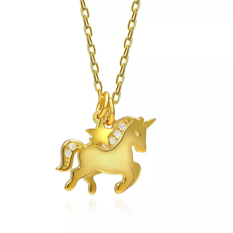Custom Silver Jewelry Gold Plated Cute Animal Pony Pony Pendant Necklace Couple Necklace Children's Necklace