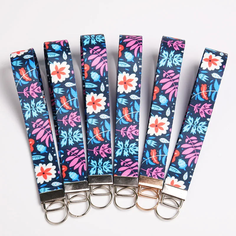 Holywish Custom Polyester Floral Wristlet Wrist Strap Lanyard With Keychain Key Chain Ring Holder