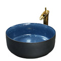 Jingdezhen Countertop Black and Blue Porcelain Eco-Friendly Water Resistant Art Hand Round Shaped Wash Basin