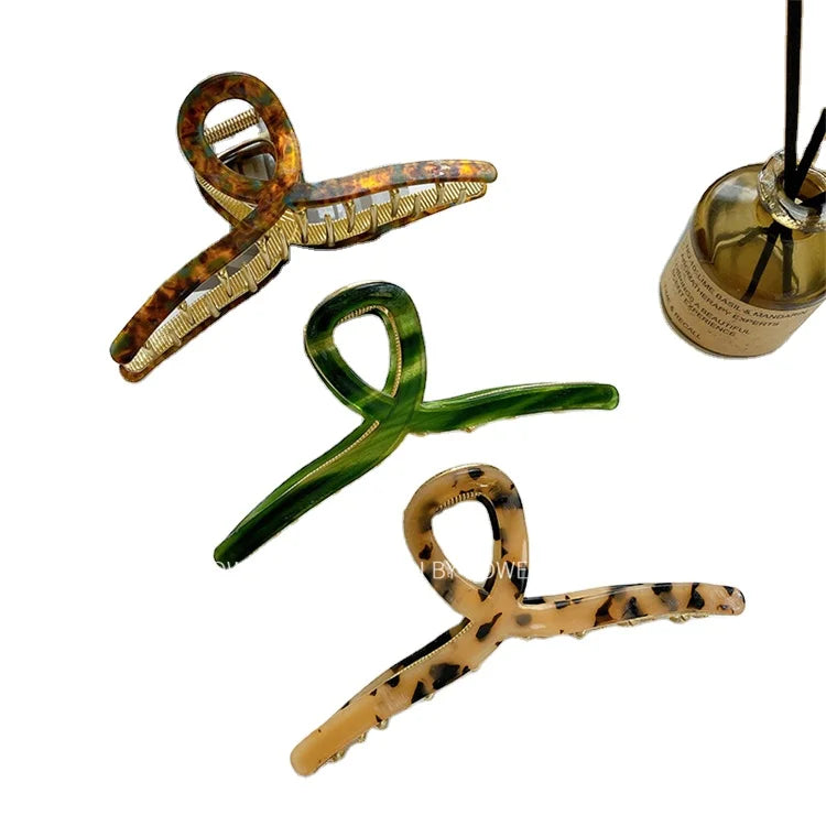 Women 13cm Hair   Claw Clip Hollow Jumbo Metal Acetate Hair Clip for Girl