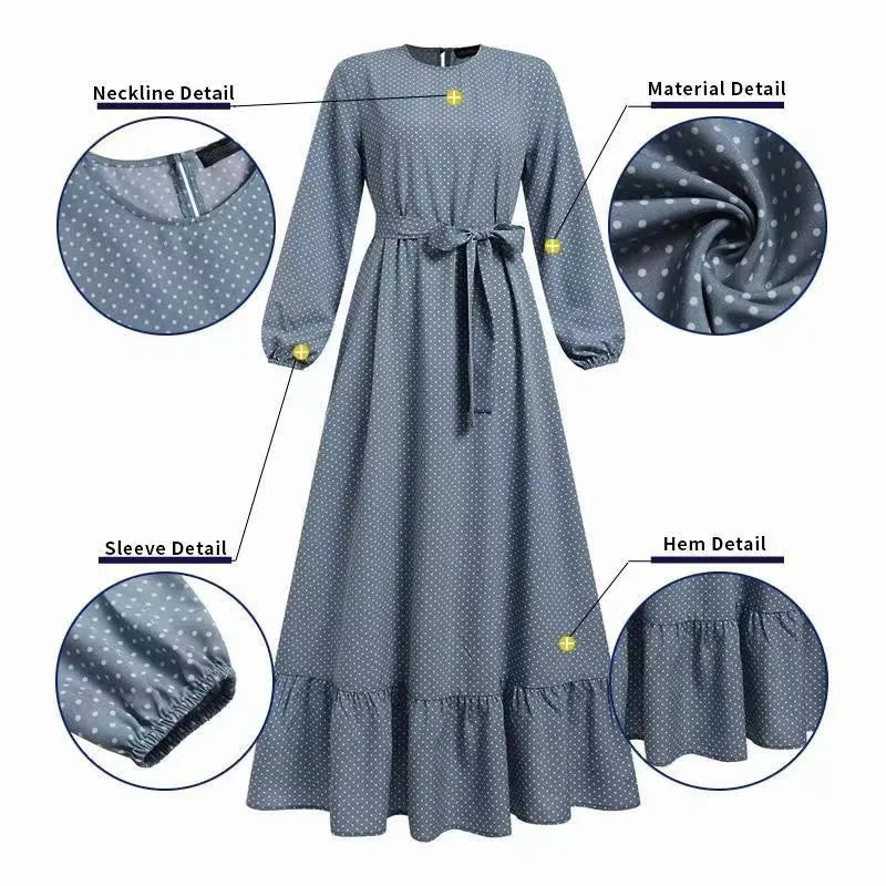 Abaya Cheap Price Traditional Muslim Clothing Modest Fashionable Printed Dot Abaya Clothes for Girls Muslim Turkey