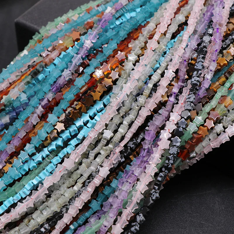 Wholesale 4mm Star Shaped Natural Amethyst Rose Quartz Jade Agate Gemstone Beads Smooth Loose Stone Star Beads