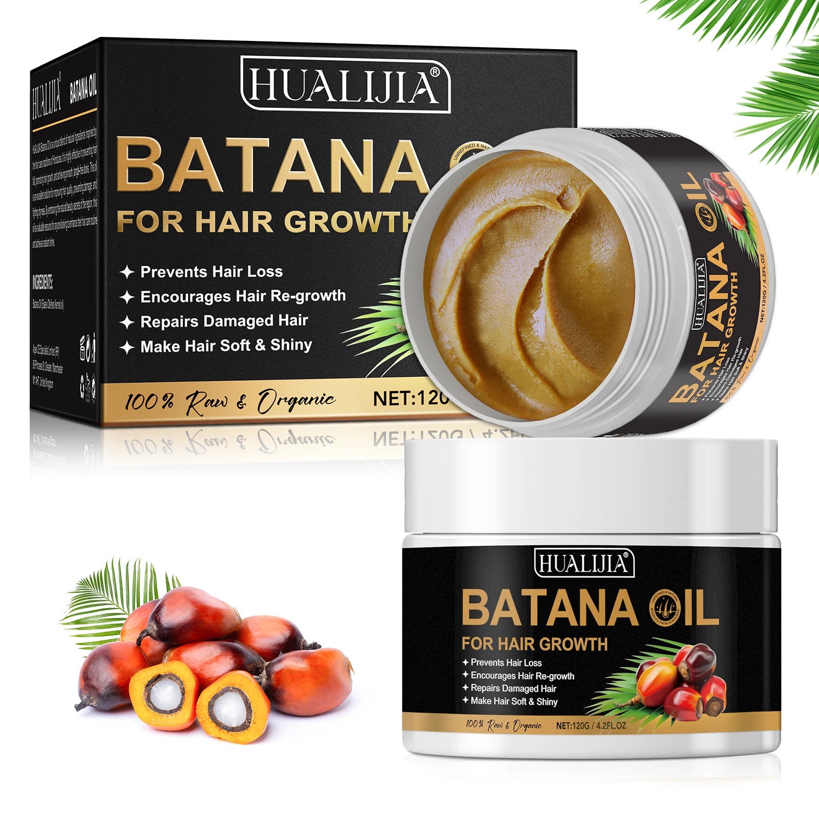 HUALIJIA Batana Oil Original Promotes Hair Growth Batana Oil Honduras Bulk Raw 100% Organic Batana Oil Enhances Hair Thickness