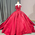 Red Pleated Satin Quinceanera Dresses Off the Shoulder Prom Ball Gown 6681