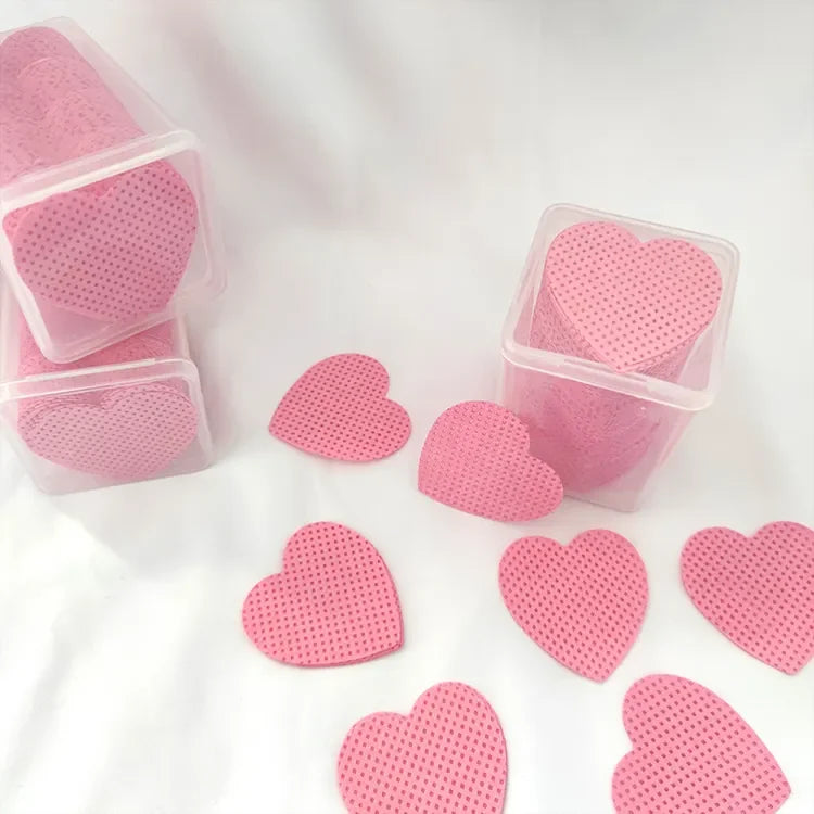 Private Label Colorful Heart Shape Nail Removing Pad Lash Extension Glue Adhesive Lint Free Glue Nozzle Wipes