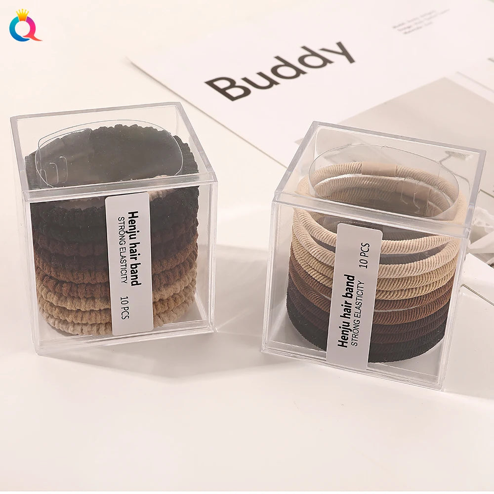QIYUE Factory Wholesale 10pcs New Popular Coffee Colour Elastic Scrunchies Cloth Hair Ties Accessories for Women and Girls