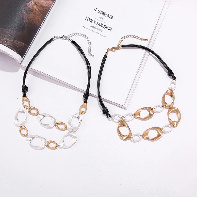 TongLing European Wax Rope Women Jewelry Necklace High Quality Irregular Circular Choker Necklace for Women Daily Life