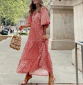 European and American Women's Oversized Bohemian Round Neck Sleeve Sweet Girl Dress