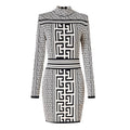Autumn Lady Turtleneck Long Sleeve Designed Geometric Pattern Slim Fitted Women Knit Skinny Short Dress