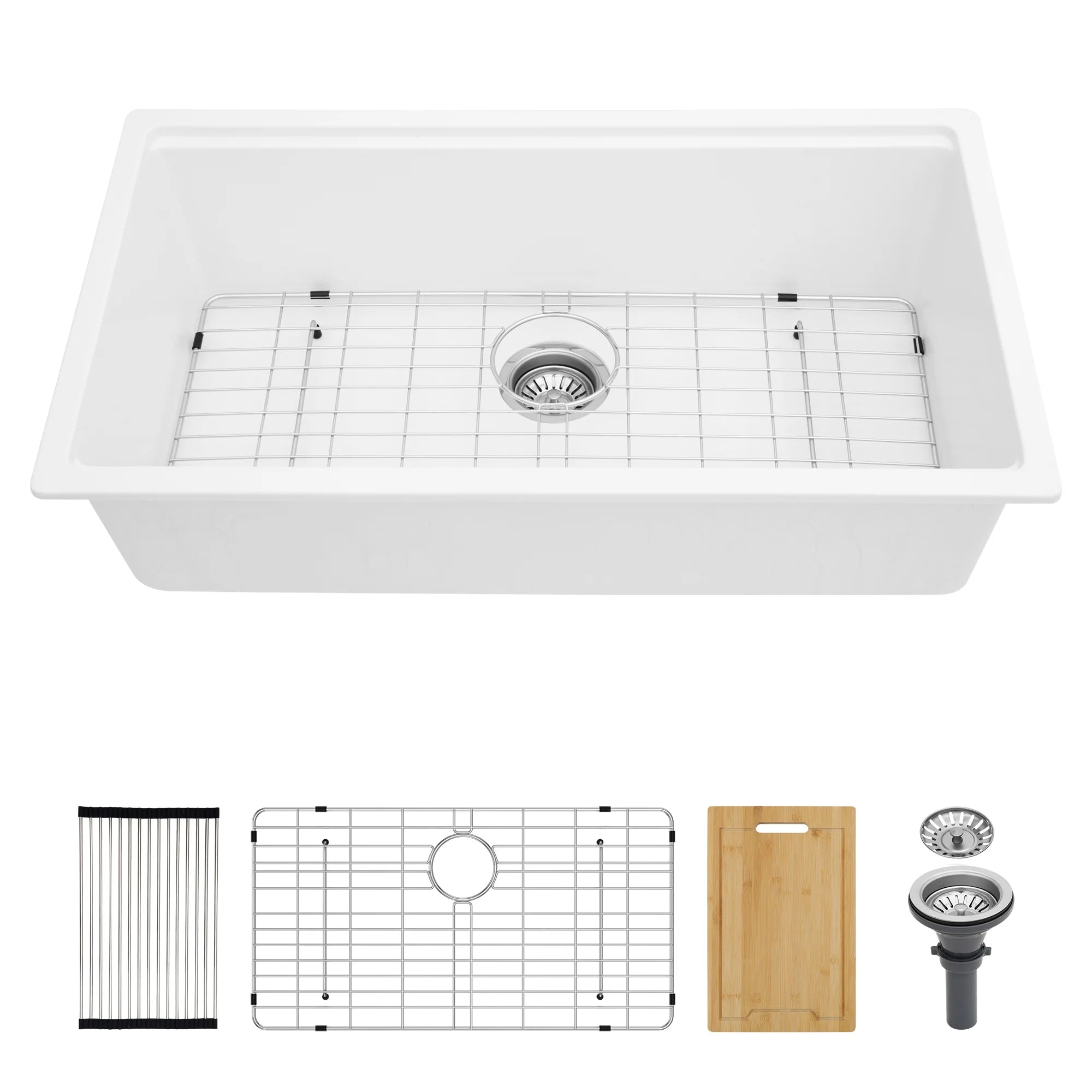Sarlai Group 32"x19" Quartz Composite  with Ledge Workstation Undermount White 32 Granite Composite Kitchen Sink