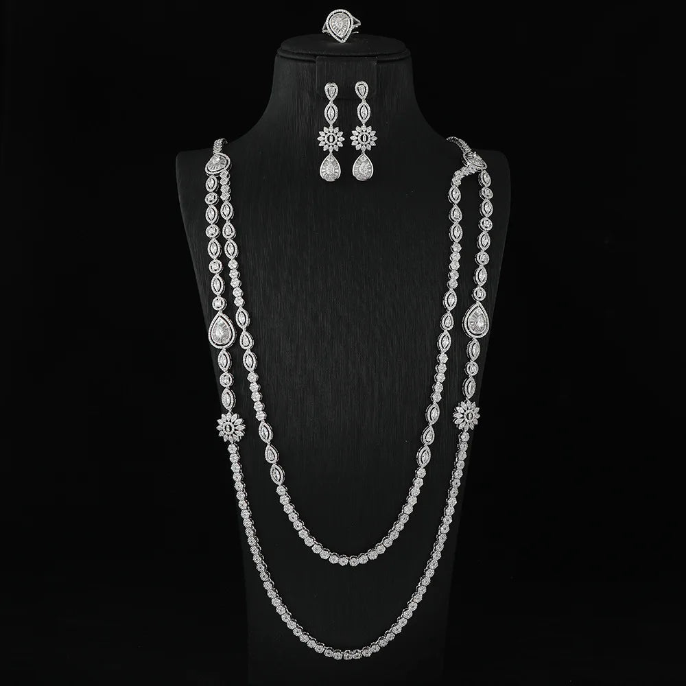New Design Shiny Luxury Cubic Zirconia Diamond Fashion Costume Jewelry Set Necklace Earring Sets for Wedding Party