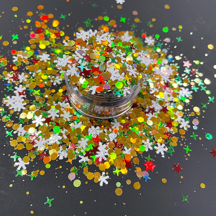 Xucai Glitter Crafts Fine Glitter Christmas Shape Mix Chunky Glitter Plastic Party Decorations Bio Promotional Party Supplies