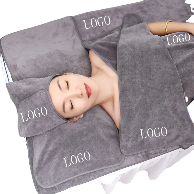 Microfiber Spa Wellness Bath Towel Solid Color Adult Body Wrap Aesthetic Embroidered Design for Hair Salon Gym