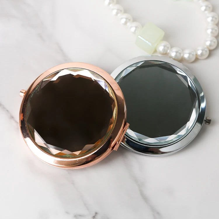 Custom Logo Rose Gold Silver Pocket Mirror Round 2X Magnifying Makeup Mirror for Women Makeup