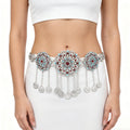 Bohemian Beads Rhinestone Flower Body Chain Silver Gold Dance Women Belt Belly Chain Suitable Gold Silver