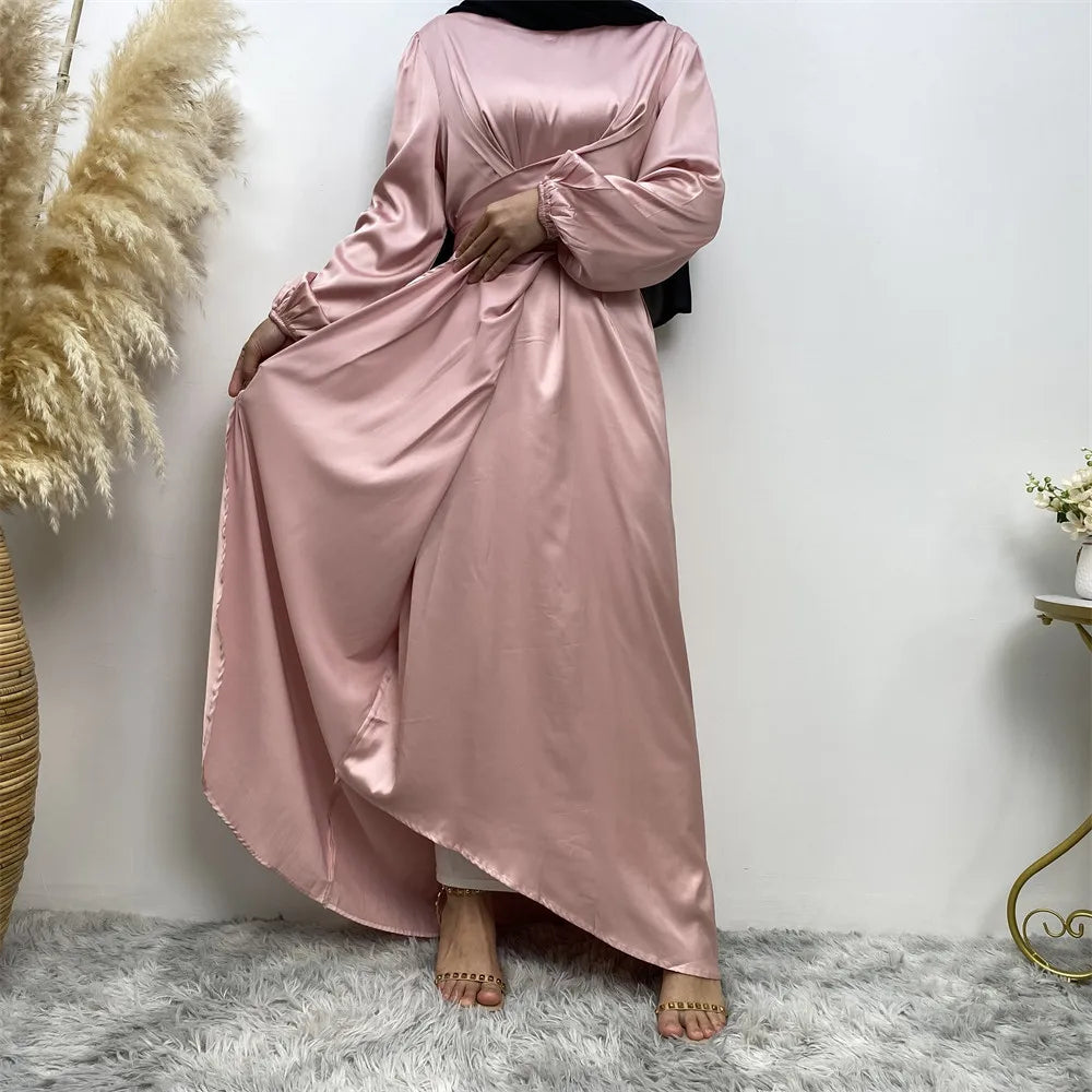 Adha Embellished Straight Modest One Piece Muslim Prayer Jersey Elegant Fournisseur Satin Abaya From Turkey with Pleated Detail